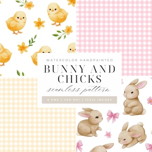 Bunny and Chicks Seamless Watercolor Pattern Pack | Background Digital Paper | Easter Backgrounds Printable Craft Scrapbook Paper Fabric