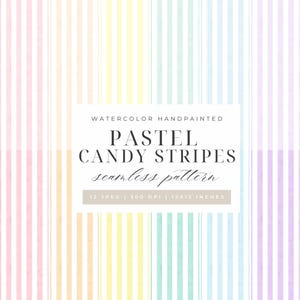 Papier numérique Candy Stripes | Modèle sans couture aquarelle | Motif répété à rayures pastel | Arrière-plans, papier de scrapbooking artisanal imprimable