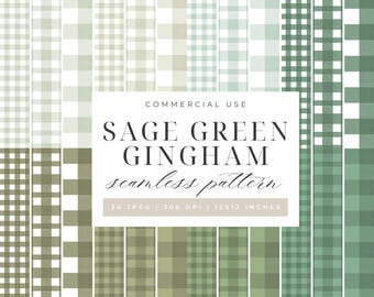 Watercolor Gingham Digital Paper | Sage Green Plaid Seamless Pattern | Plaid Background Texture | Vintage Coquette Scrapbook, Fabric Design