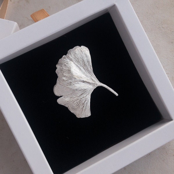 Ginkgo Leaf Brooch Plant Lover gift, Silver Lapel Pin, Forest Brooch Shawl Pin