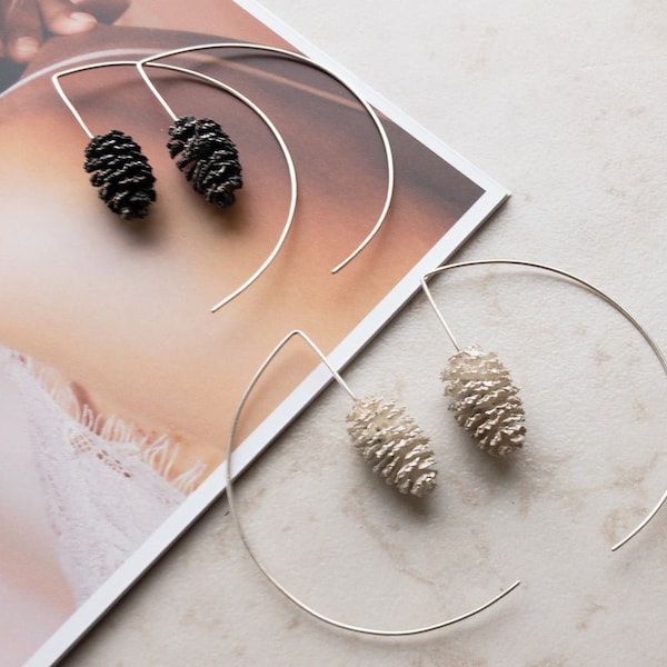 Pine cones Unusual earrings Woodland jewelry, Sterling silver lost wax casting earrings