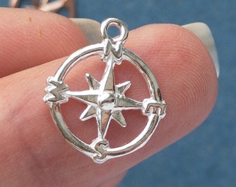 Sterling Silver Compass pendant, Compass charm, Rose gold filled , Yellow gold filled