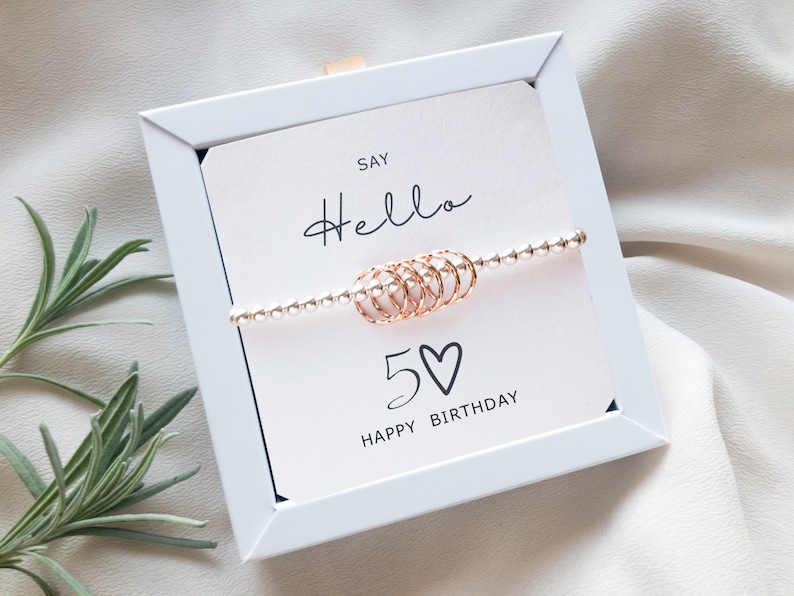 50th For Mum 50th Birthday Silver Bracelet Fifty birthday gift for women Sentimental gifts 50th For Friend stretch bracelet