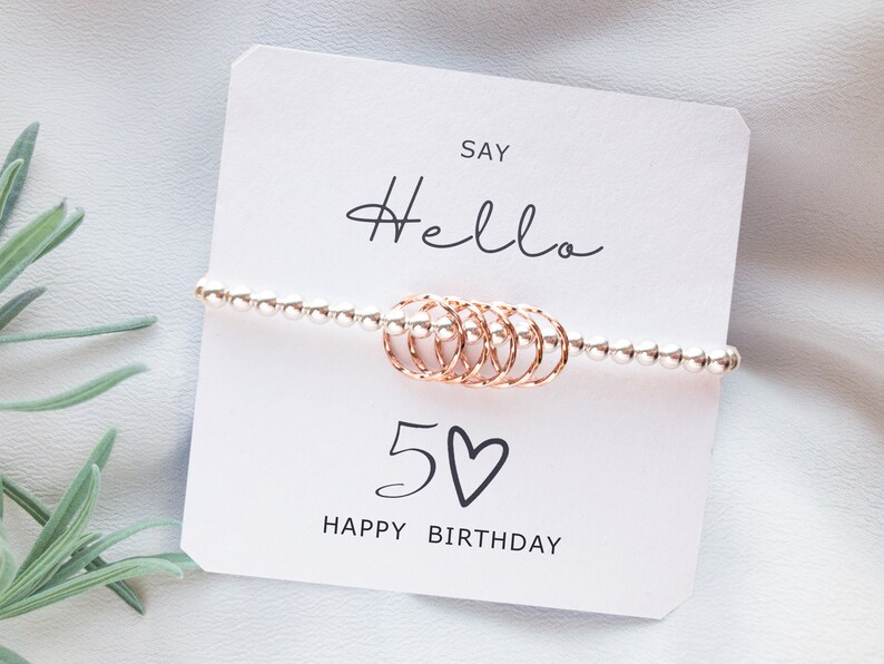 50th For Mum 50th Birthday Silver Bracelet Fifty birthday gift for women Sentimental gifts 50th For Friend stretch bracelet