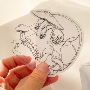 Black Mushroom Skull Sticker | Clear Sticker | Laptop Sticker | Waterproof Water bottle Sticker | Die Cut Vinyl Sticker