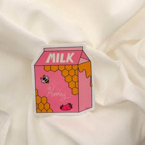Strawberry Milk and Honey Bee Sticker | Laptop Sticker | Waterproof Water bottle Sticker | Die Cut Vinyl Sticker
