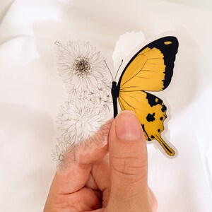 Clear Yellow Floral Butterfly Sticker | Laptop Sticker | Waterproof Water bottle Sticker | Die Cut Vinyl Sticker