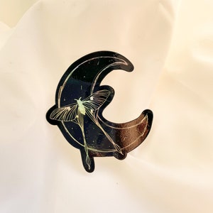 Holographic Luna Moth Moon Sticker | Laptop Sticker | Waterproof Water bottle Sticker | Die Cut Vinyl Sticker