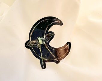 Adesivo olografico Luna Moth / Vinile impermeabile fustellato