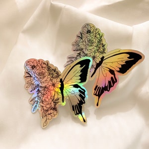 Holographic Floral Butterfly Sticker | Laptop Sticker | Waterproof Water bottle Sticker | Die Cut Vinyl Sticker