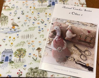 Bolsa para proyectos de punto de cruz forrada con diseño de ganso en primavera