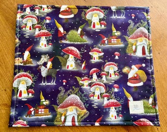 Christmas Toadstool Village Vinyl Front Cross Stitch Project Bag