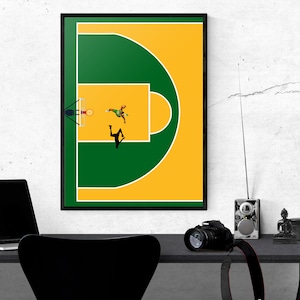 Hoops Dream Aerial Court Kemp Inspired Minimal Seattle Supersonics basketball court wall art PosterPoster