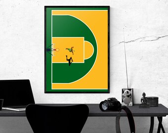 Hoops Dream Aerial Court Kemp Inspired Minimal Seattle Supersonics basketball court wall art PosterPoster