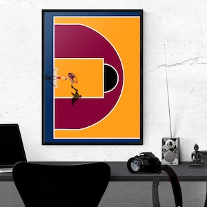 Hoops Dream Aerial Court  Lebron Inspired Minimal Cleveland basketball court wall art Poster