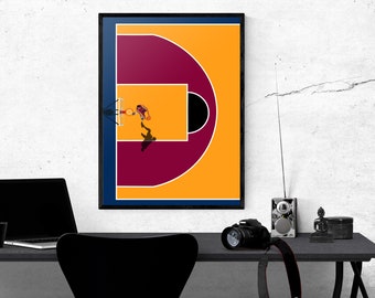 Hoops Dream Aerial Court  Lebron Inspired Minimal Cleveland basketball court wall art Poster