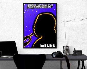 Miles Davis Inspired Quote Music Is A Painting You Can Hear Jazz Art Blue Poster