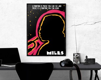 Miles Davis Inspired Quote Music es una pintura que se puede escuchar Jazz Art Poster