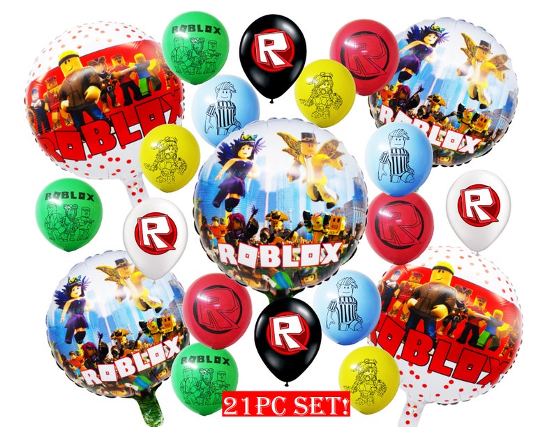 21pc Foil Latex Set Roblox 18 Balloon Balloons Birthday Etsy - 12pc roblox bracelets goody bag party favour birthday party supplies decoration balloon