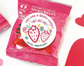 Fruit Snack Sticker Valentine for Class, Strawberry Valentines, Berry Valentine Label, You are Berry Sweet snack labels, Printed and Mailed