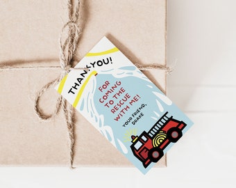 Firetruck Birthday Party Favor Tag Template, Editable Thank You for Coming Goodie Bag label, Fire Engine Personalized Favor Tags