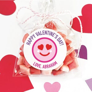 Happy Valentines Day traktatiezakje ronde etiketten, eenvoudige Happy Face Valentijnsdag snoep sticker, gedrukt en verzonden 2,5 ronde emotie sticker