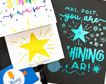 Thank You Star Themed Flip Gift Card Book, Personalized Teacher and Staff Appreciation Greeting Card