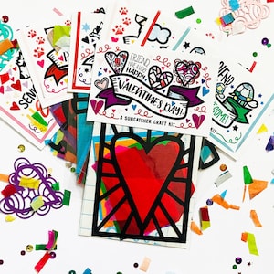 Valentine's Day suncatcher arts and crafts kit, unique Happy Valentine's Day cards for preschool or kindergarten classroom exchange