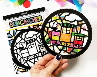 Train arts and crafts suncatcher kit, Choo choo birthday party favors for toddlers, Train party activity, Train goodie bag, Train birthday