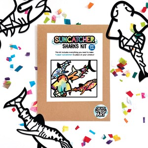 Sharks arts and crafts suncatcher kit, ocean animal birthday gift for toddler or preschool boy, under the sea birthday party ideas