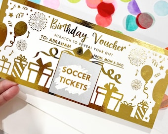 Scratch To Reveal Birthday Gift Voucher, Personalized Birthday Experience Voucher, Gold Foil Gift Card
