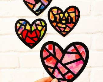 Hearts suncatcher kit - kids craft kit - stained glass hearts - class party favors - gifts for kids - love package - gift box - valentines