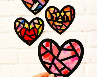 Hearts suncatcher kit - kids craft kit - stained glass hearts - class party favors - gifts for kids - love package - gift box - valentines