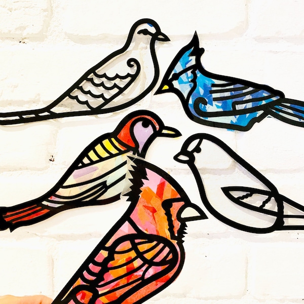 Birds suncatcher kit - arts and crafts kit - stained glass bird - DIY art kit - bird craft - nature craft - Kids craft kit - adult craft kit