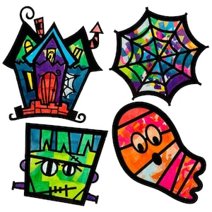 Halloween suncatcher arts and crafts kit for kids - Halloween themed gift for girl or boy - DIY fall October class party activity preschool