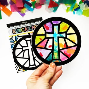 attrape-soleil en croix, activité d'école du dimanche, artisanat chrétien pour le préscolaire, cadeaux de première communion, remplissage de paniers de Pâques, cadeaux de Pâques