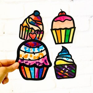 Cupcakes suncatcher DIY art kit, dessert themed birthday party activity, donut birthday games, gift for tween girls slumber party