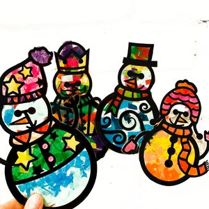 Snowman suncatcher kit arts and crafts kit for kids - DIY paper stained glass activity - Toddler boy and girl winter crafts - make a snowman