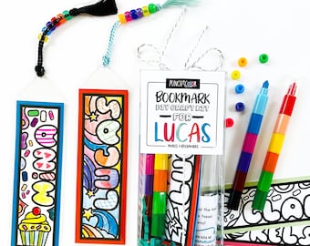 DIY 4 Bookmark arts and crafts kit - Kids personalized coloring bookmark - Stocking stuffer for boy or girl - Reader gifts for child