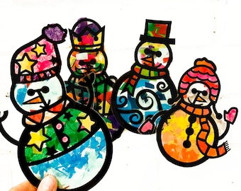 Snowman suncatcher kit arts and crafts kit for kids - DIY paper stained glass activity - Toddler boy and girl winter crafts - make a snowman