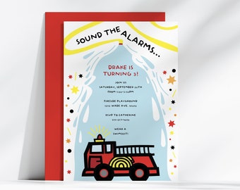 Firetruck Party Invitation Template, Editable Sound the Alarm Invite, Fire Engine Birthday Party, Fire Truck Birthday Printable , Fired Up