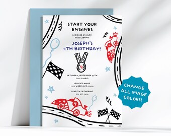 Racing birthday invitation template, editable two fast or fast one birthday invite, racecar birthday party for boy or girl