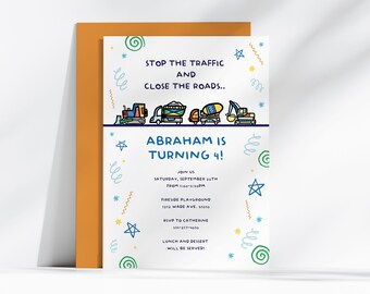 Construction Birthday Invitation Template, Editable Construction Party Invite, Colorful Excavator Invitation, Dump truck theme party evite