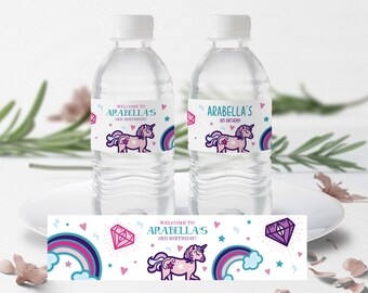 Unicorn Birthday Party Water Bottle Labels, Printable Fairy Tale Party Water Bottle Label, Editable Magical Party Decor, Enchanted Birthday