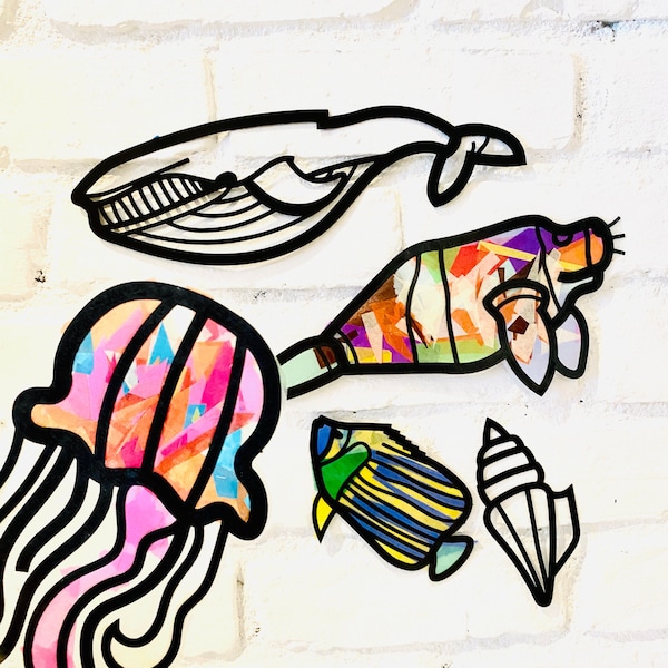 Sea animals suncatcher arts and crafts kit for kids - ocean creatures activity for preschoolers and toddlers, easy paper art birthday gifts