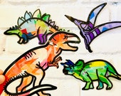 Dinosaur suncatcher kit - homeschool kids craft kit- stained glass tissue paper - collage kit - dinosaur activity - dinosaur toy