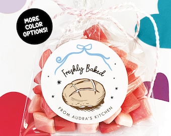 Freshly Baked Sourdough Printed Stickers, From the Kitchen of Break Bakery Labels, Printed Circular Bread Loaf Tags, Personalized Stickers