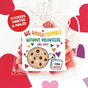 Vrijwilligerswaardering cadeaulabelstickers, vrijwilligers bedankje koekje cadeaulabel, klaslokaal vrijwilligerswaarderingssticker gedrukt en verzonden