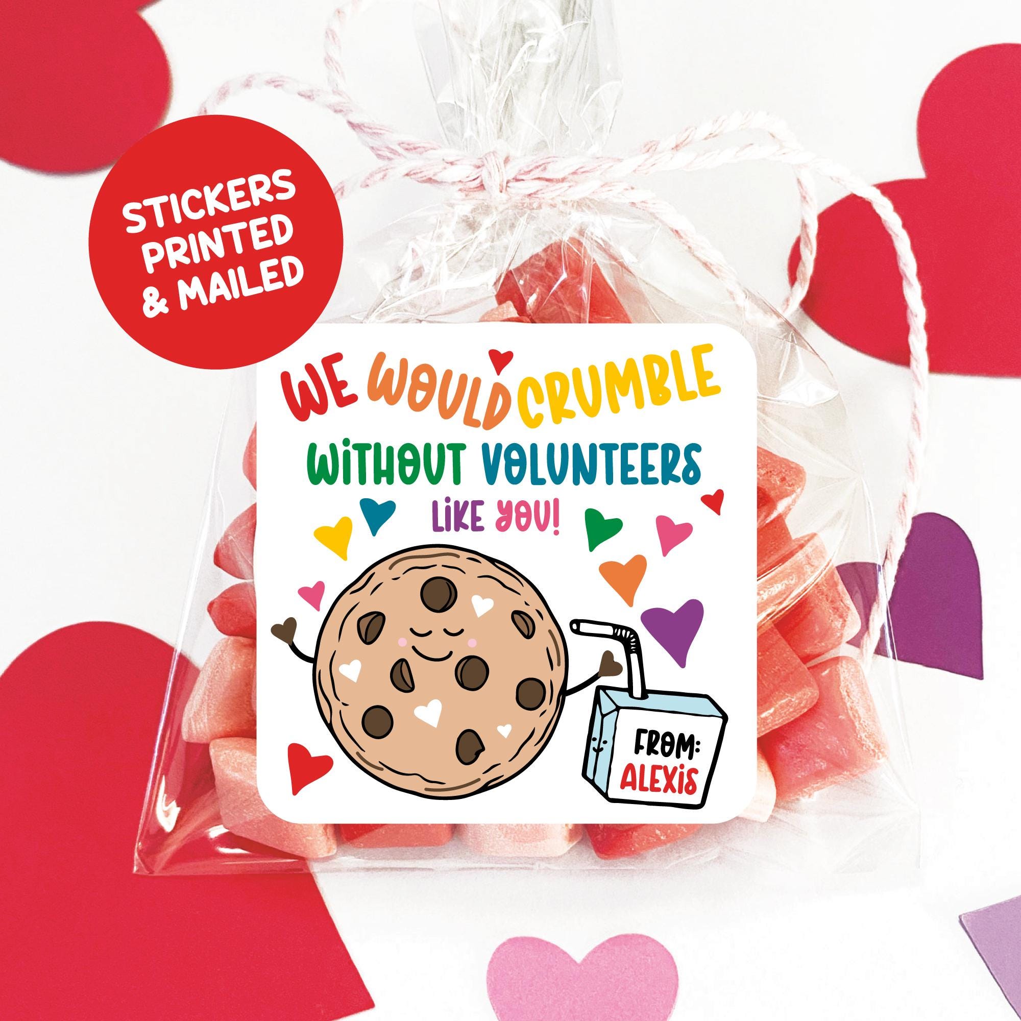 Volunteer Appreciation Gift Tag Stickers, Volunteer Thank You Cookie ...