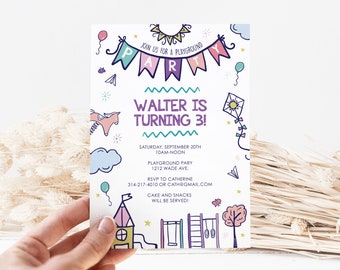 Playground Birthday Invitation Template, Editable Pastel Park Party Invitation, Outdoor Park Party Invite, Whimsical Girl Party at the Park